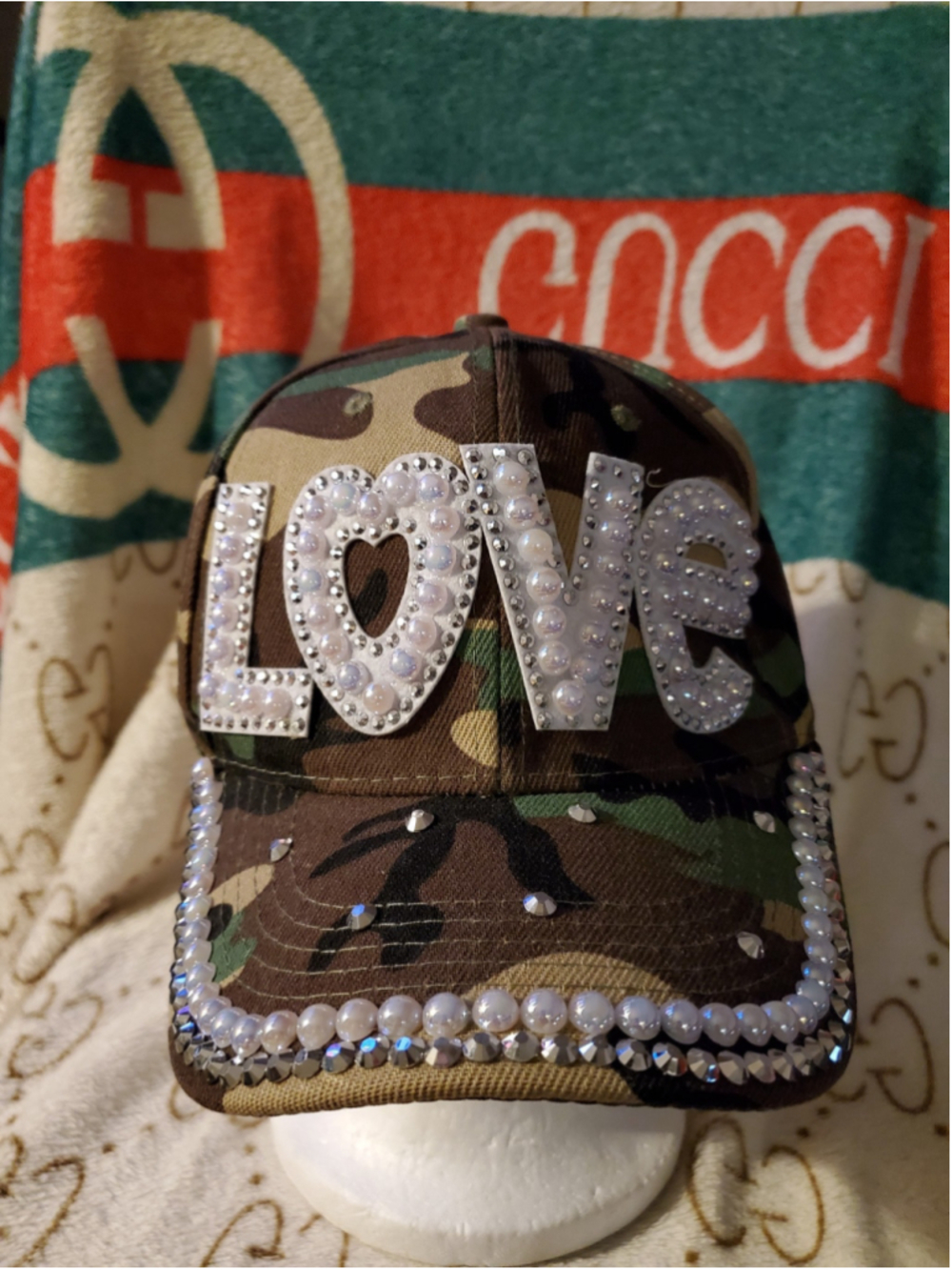 Camo Rhinestone and Faux Crystal (LOVE) Baseball Hat